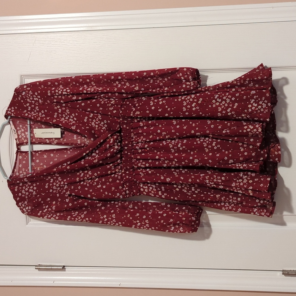 Mi AMI Burgundy/White Long Sleeve Dress Size S